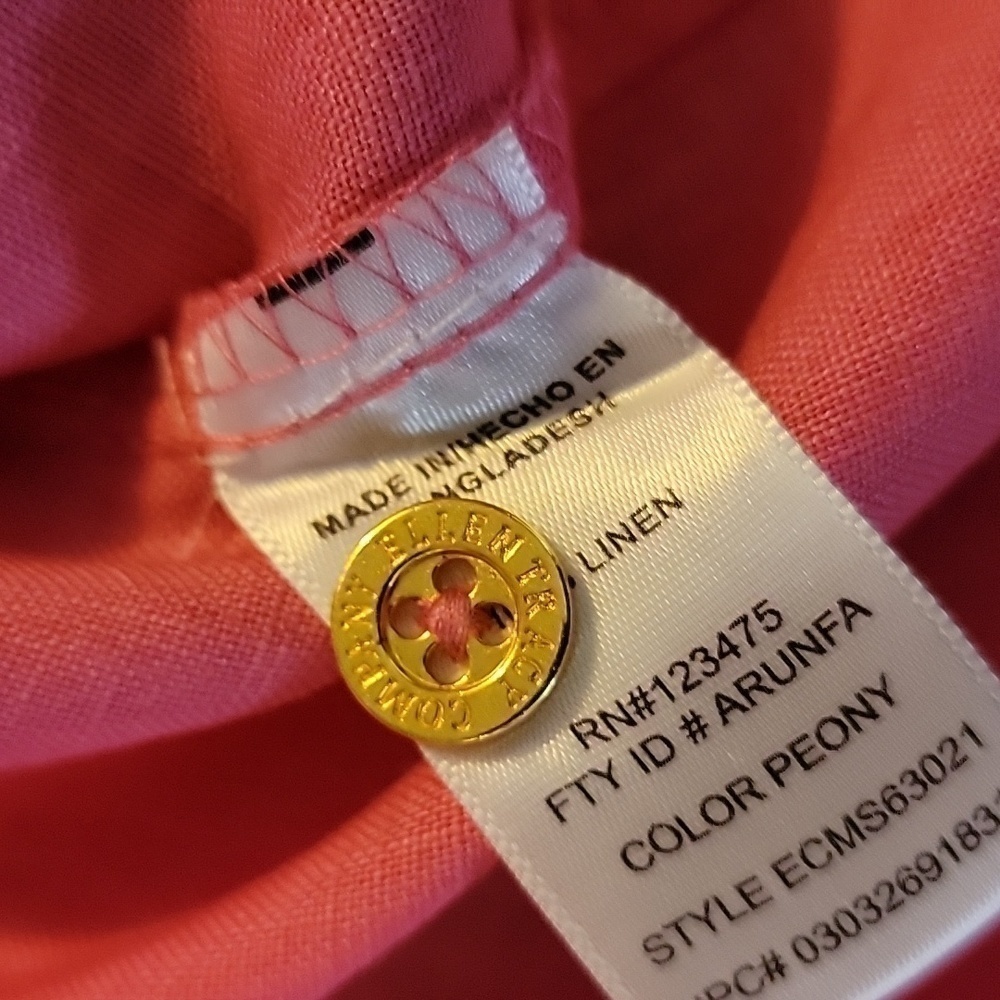 Ellen Tracy-Linen hot pink top with gold zipper with short roll sleeves. S. - Picture 11 of 11